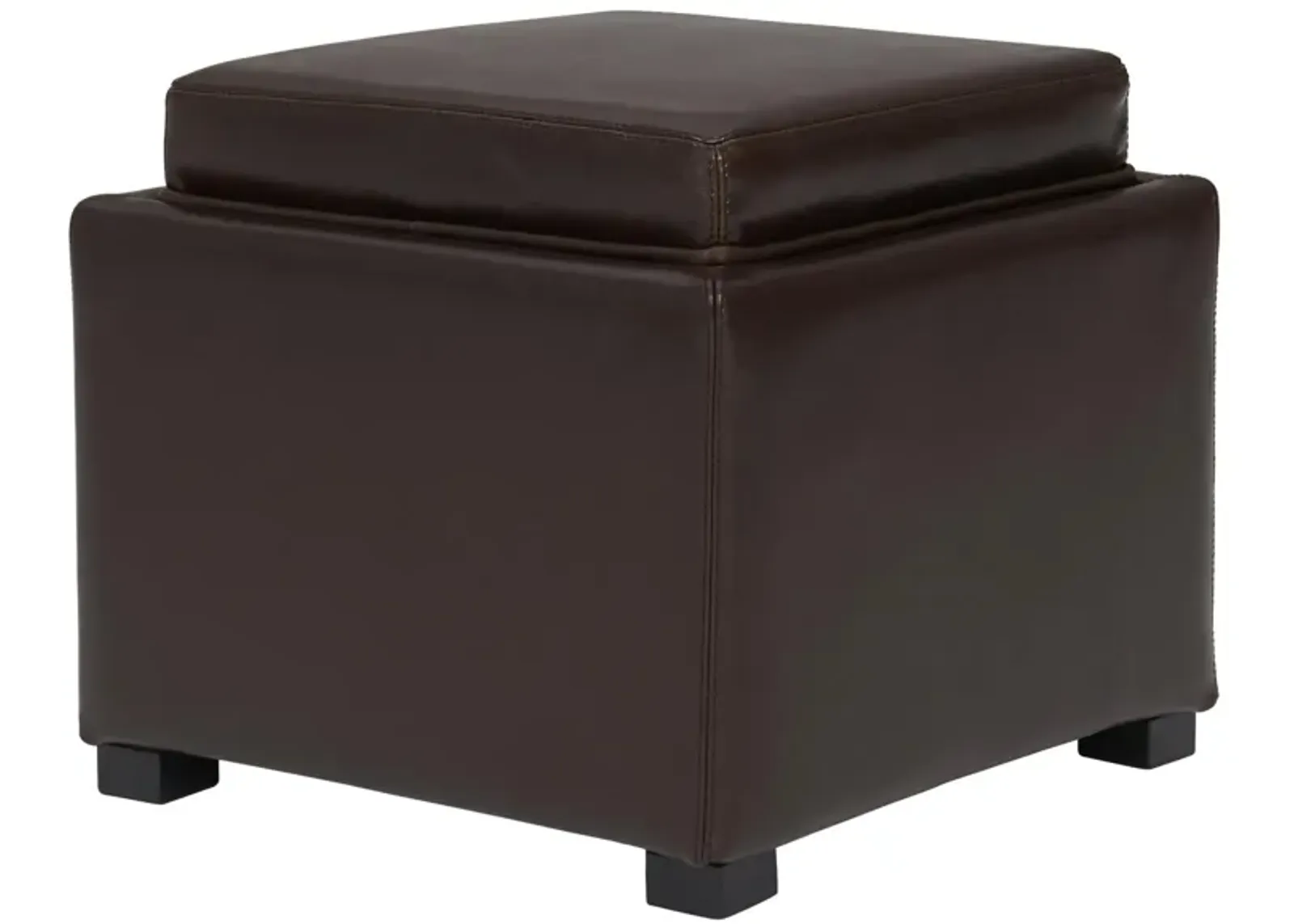 cameron square leather storage ottoman w/ tray, brown