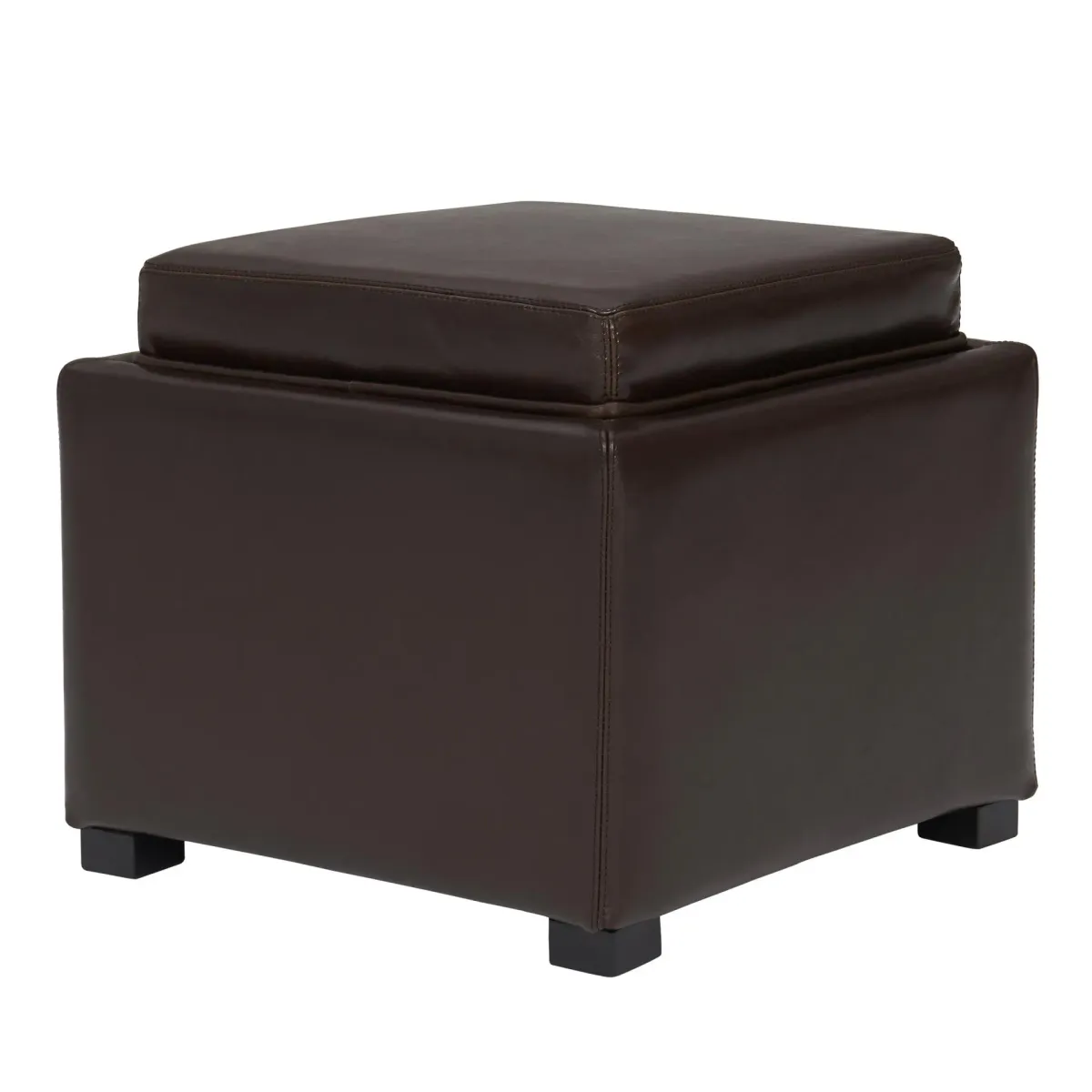 cameron square leather storage ottoman w/ tray, brown