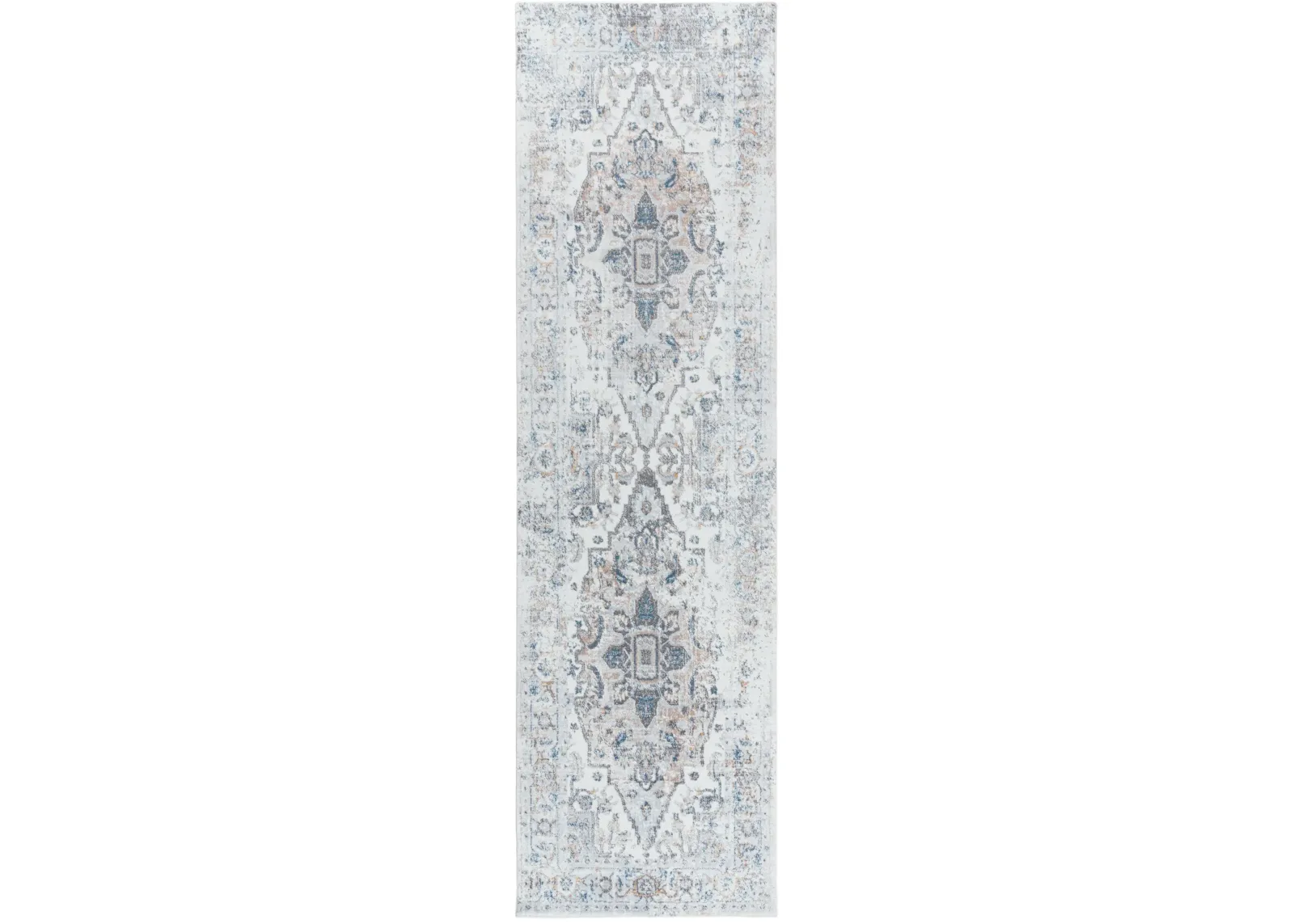 Bristol Beige/Blue medallion Polypropylene/Polyester 2'7" x 8' Runner Rug