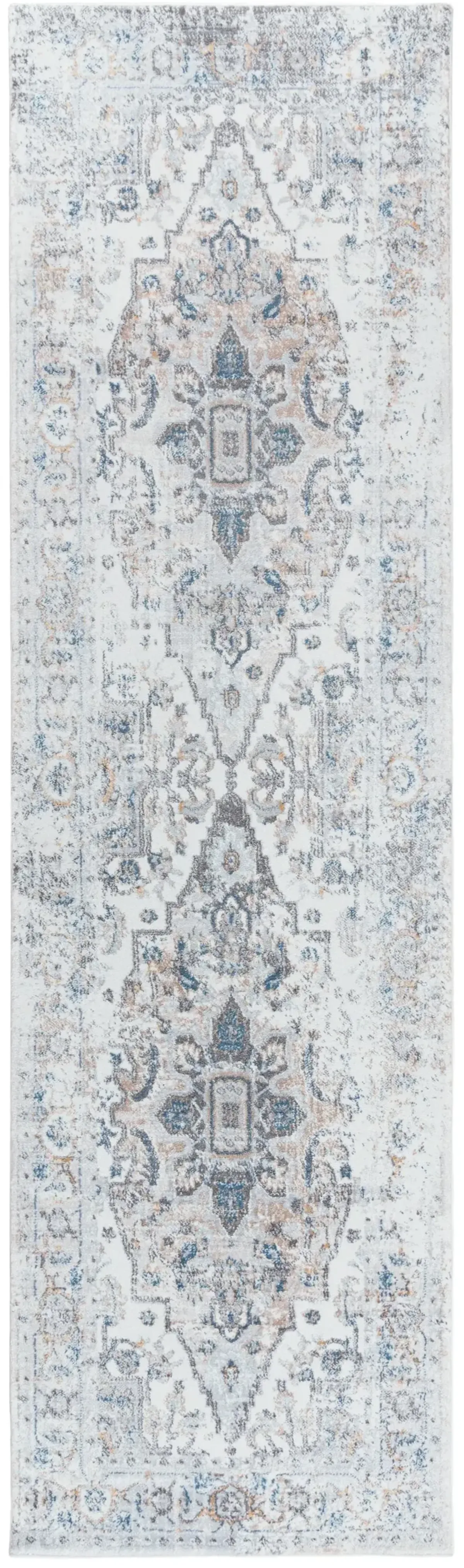 Bristol Beige/Blue medallion Polypropylene/Polyester 2'7" x 8' Runner Rug