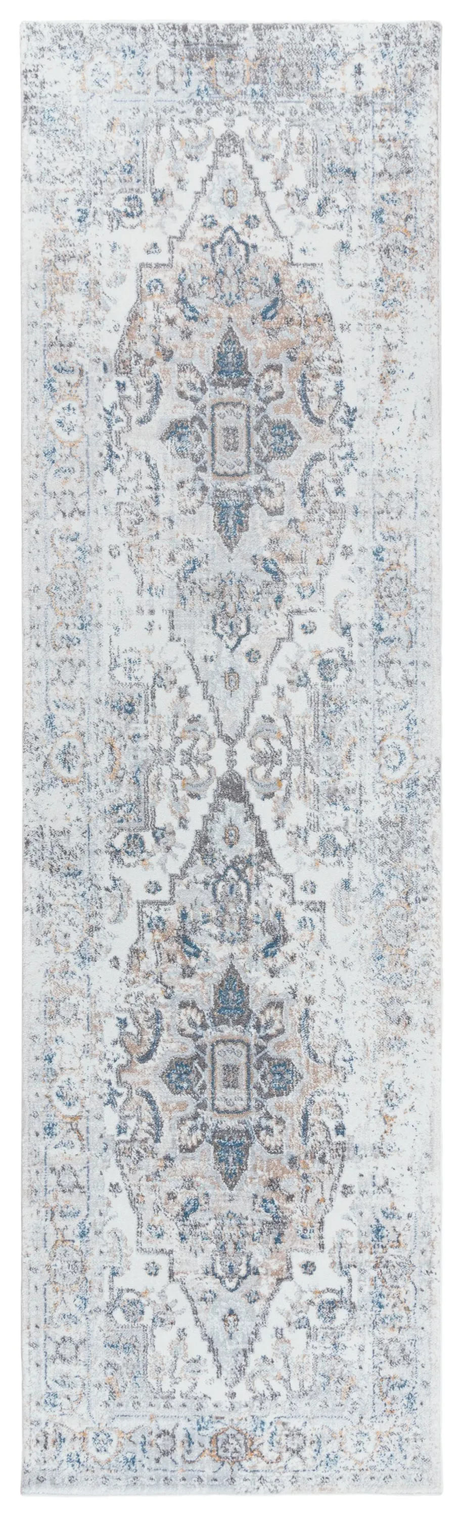 Bristol Beige/Blue medallion Polypropylene/Polyester 2'7" x 8' Runner Rug