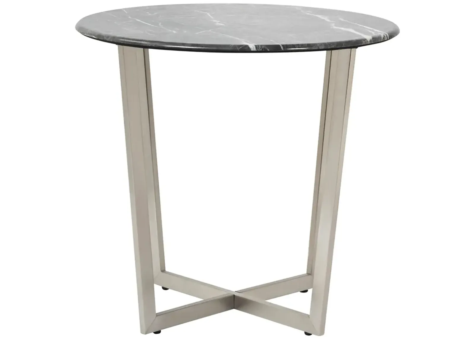 Llona 24" Round Side Table in Black Marble Melamine with Brushed Stainless Steel Base