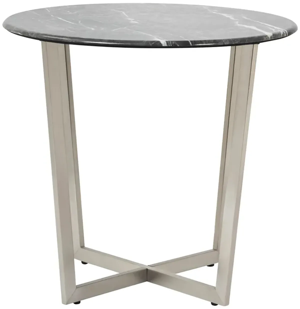 Llona 24" Round Side Table in Black Marble Melamine with Brushed Stainless Steel Base