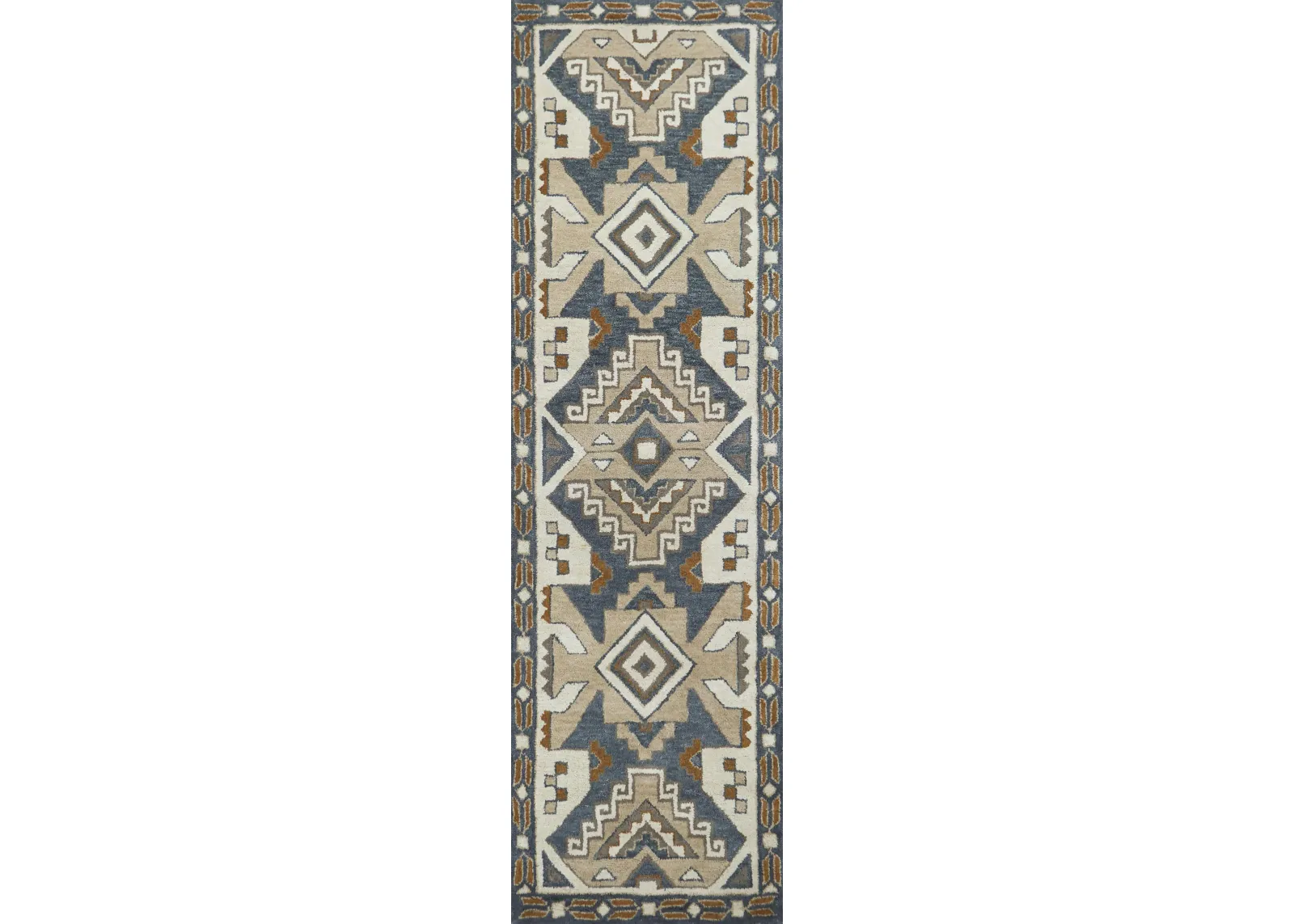 Southwest Gray/Tan Southwest/Tribal Wool 2'6" x 8' Runner Rug