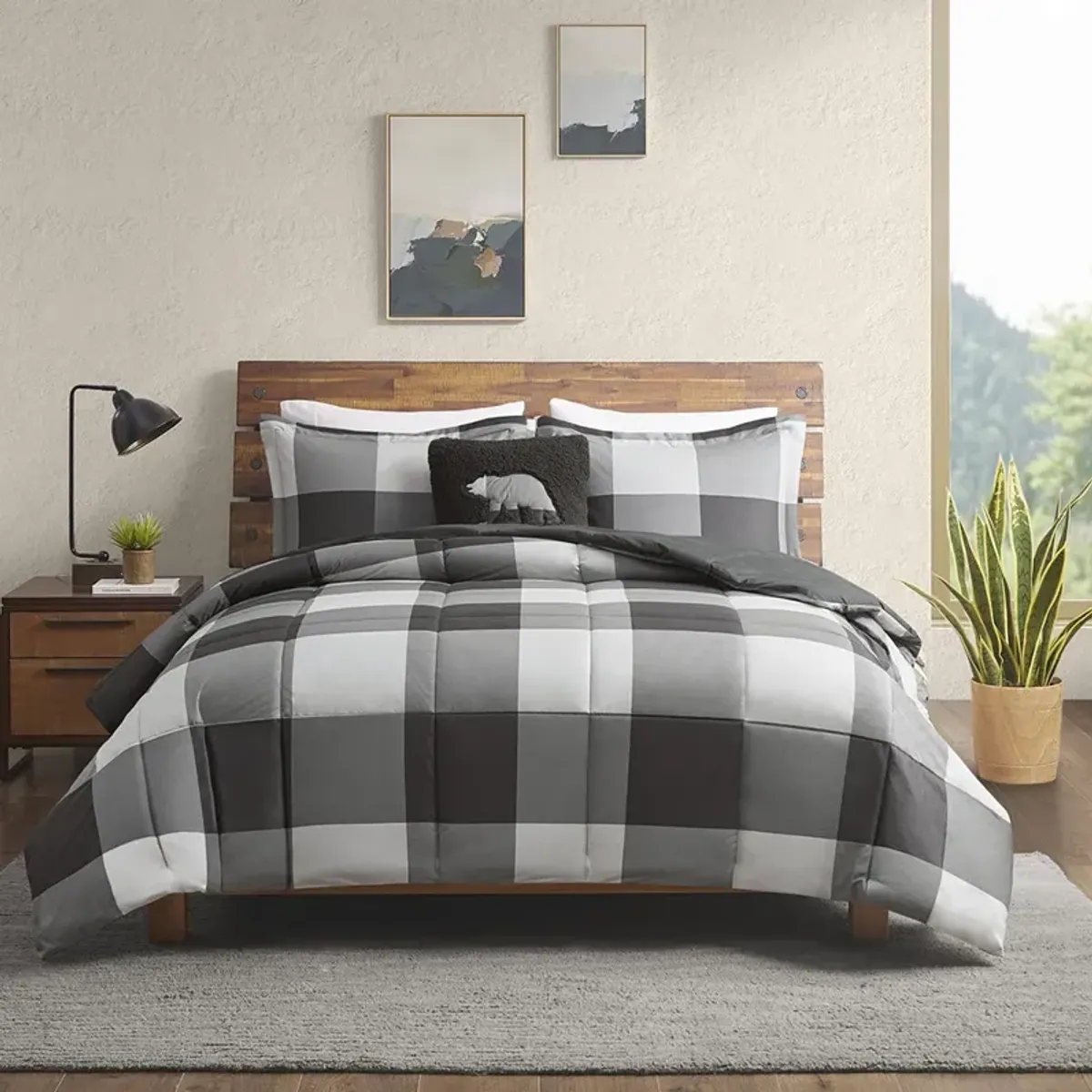 Woolrich Hudson Valley Grey/Black Buffalo Check Down Alternative Comforter Set