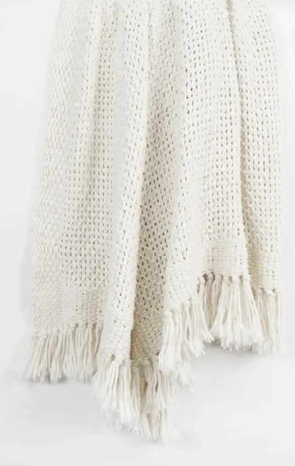 All Over Pattern Solid White Throw