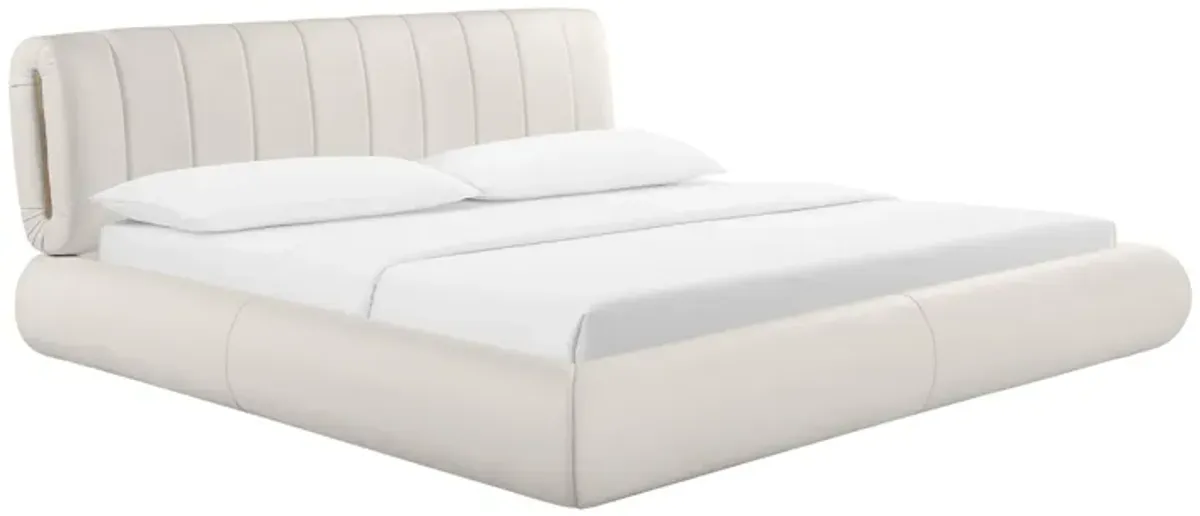 Karol Cream Vegan Leather Queen Bed