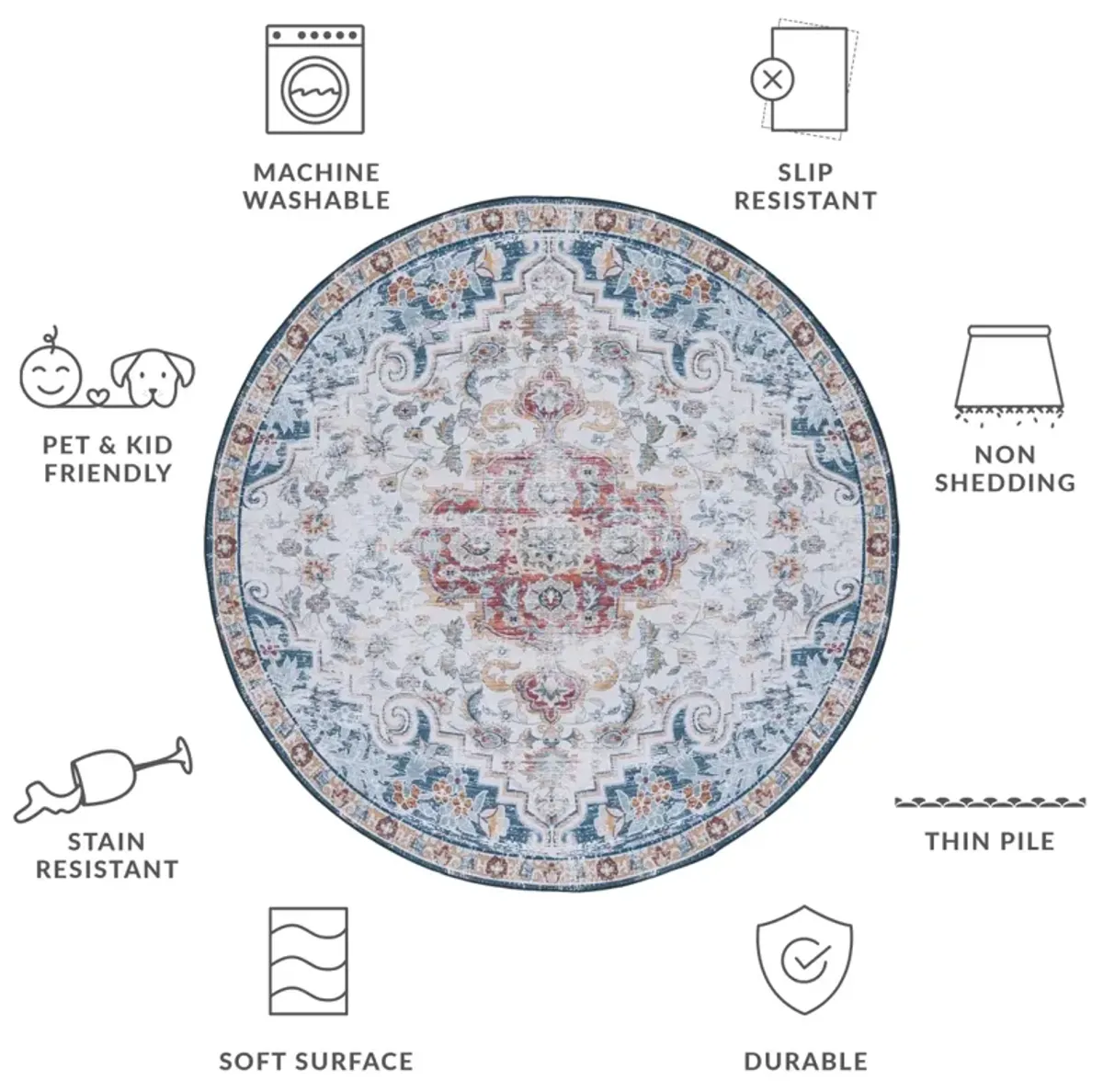 TUCSON 117 M/W S/R GREY  4' x 4' Round Round Rug