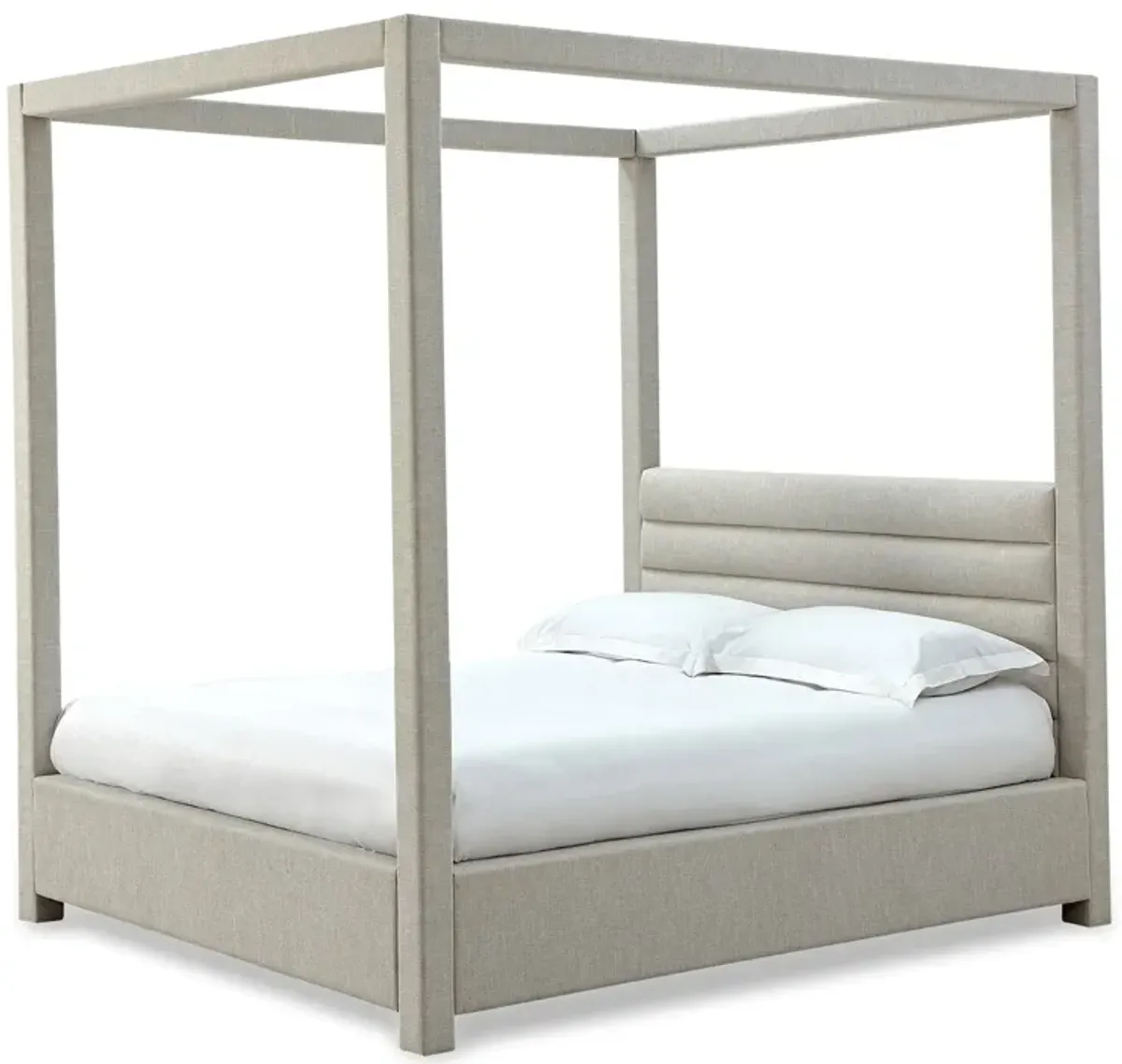 Rockford King-Size Upholstered Canopy Bed In Turtle Dove Linen