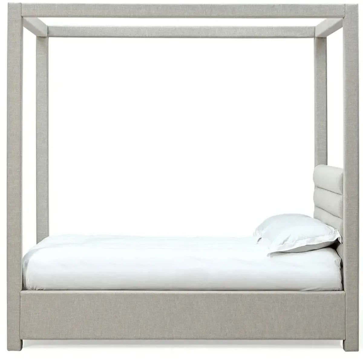 Rockford King-Size Upholstered Canopy Bed In Turtle Dove Linen