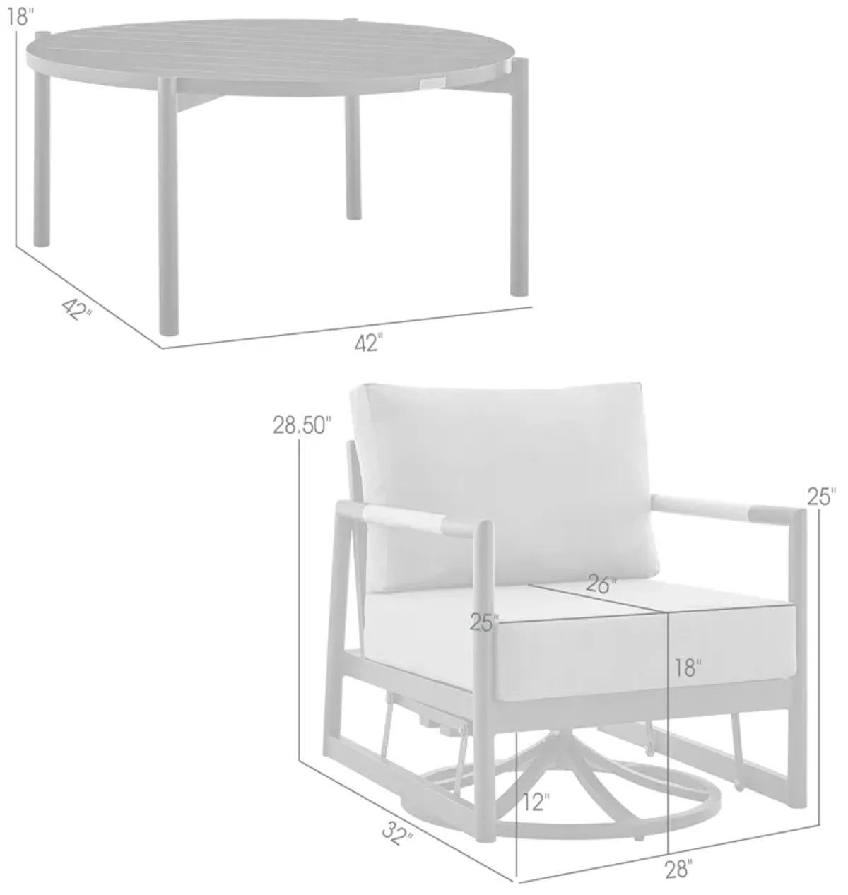 Royal and Tiffany 3 Piece Outdoor Patio Swivel Seating Set in Black Aluminum with Teak Wood and Gray Cushions