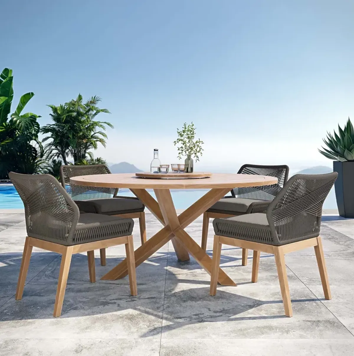 Wellspring 5-Piece Outdoor Patio Teak Wood Dining Set