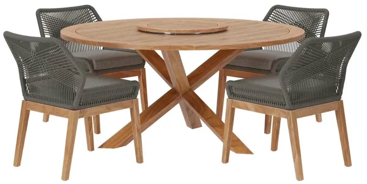 Wellspring 5-Piece Outdoor Patio Teak Wood Dining Set