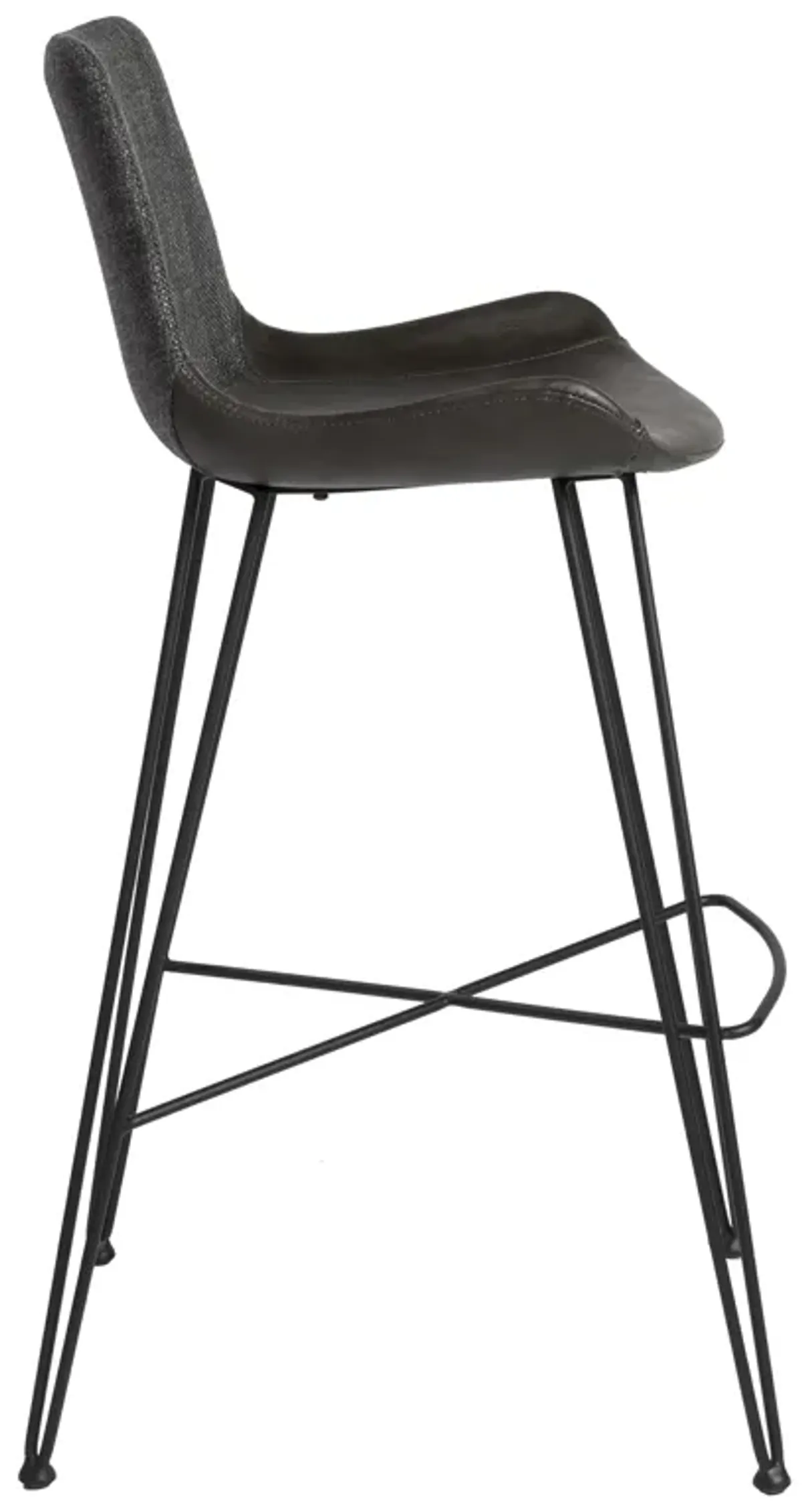 Alisa-B Bar Stool in Dark Gray Fabric and Dark Gray Faux Leather with Matte Black Legs - Set of 1