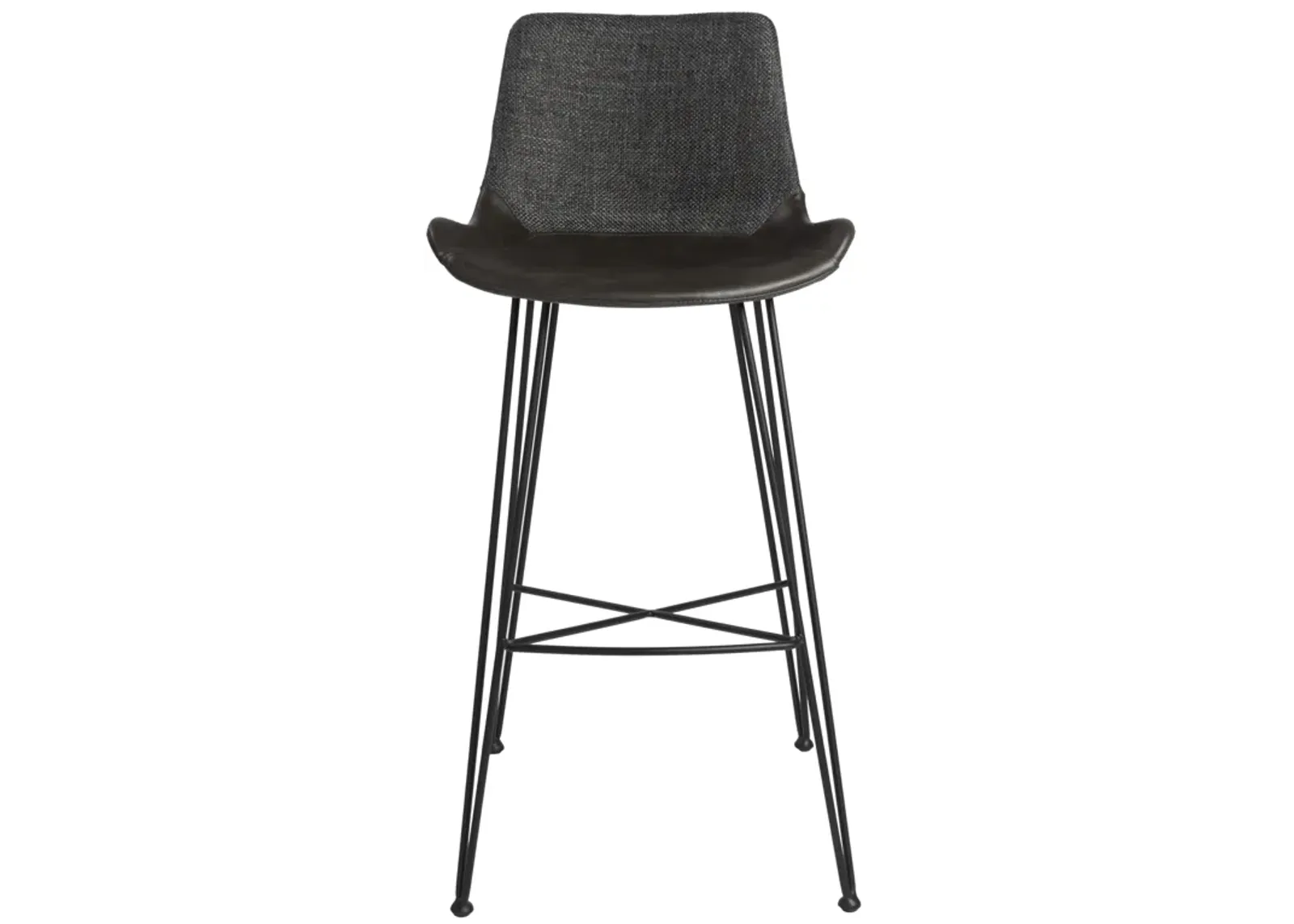 Alisa-B Bar Stool in Dark Gray Fabric and Dark Gray Faux Leather with Matte Black Legs - Set of 1