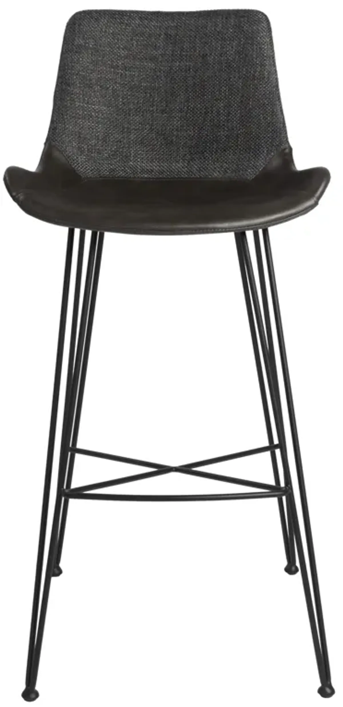 Alisa-B Bar Stool in Dark Gray Fabric and Dark Gray Faux Leather with Matte Black Legs - Set of 1