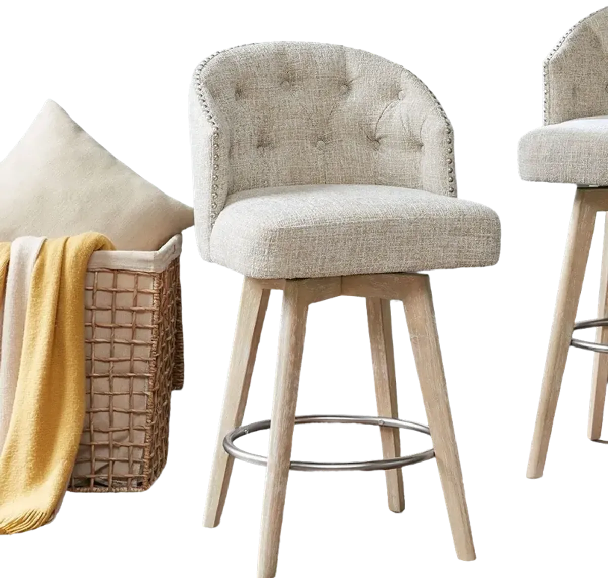 Madison Park Onyx Cream Upholstered 360 Degree Swivel Counter Stool 26" H