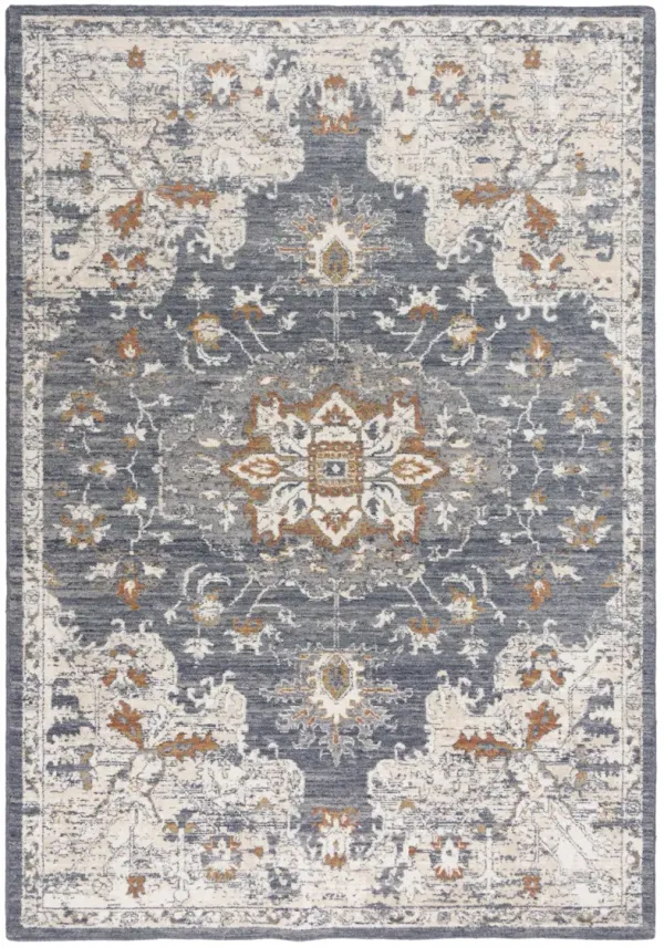 Ventura Blue Medallion Washed Wool 3' x 5' Rectangle Rug