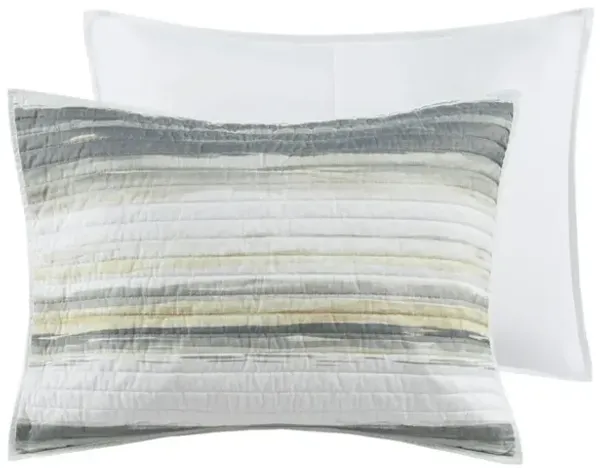 Madison Park Marina Yellow 6 Piece Printed Quilt Set with Throw Pillows