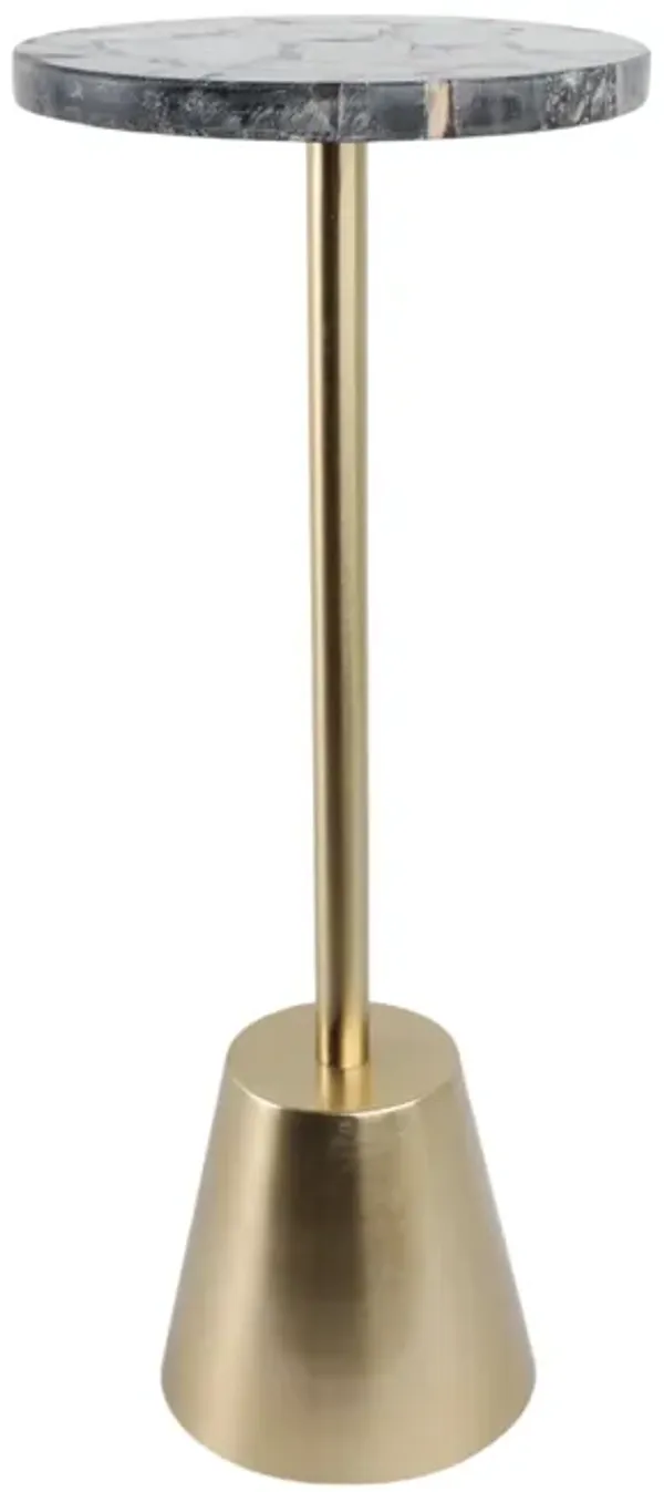 25x10" Petrified Wood Top Drink Table, Black/gold