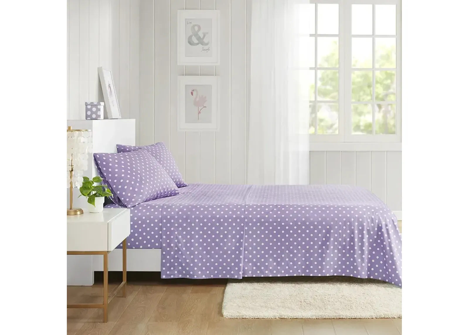 Mi Zone Polka Dot Purple Printed 100% Cotton Sheet Set