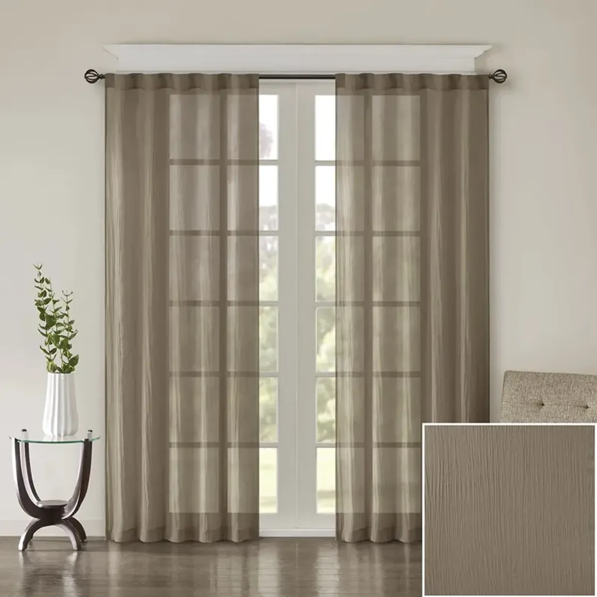 Madison Park Harper Taupe Solid Crushed Curtain Panel Pair