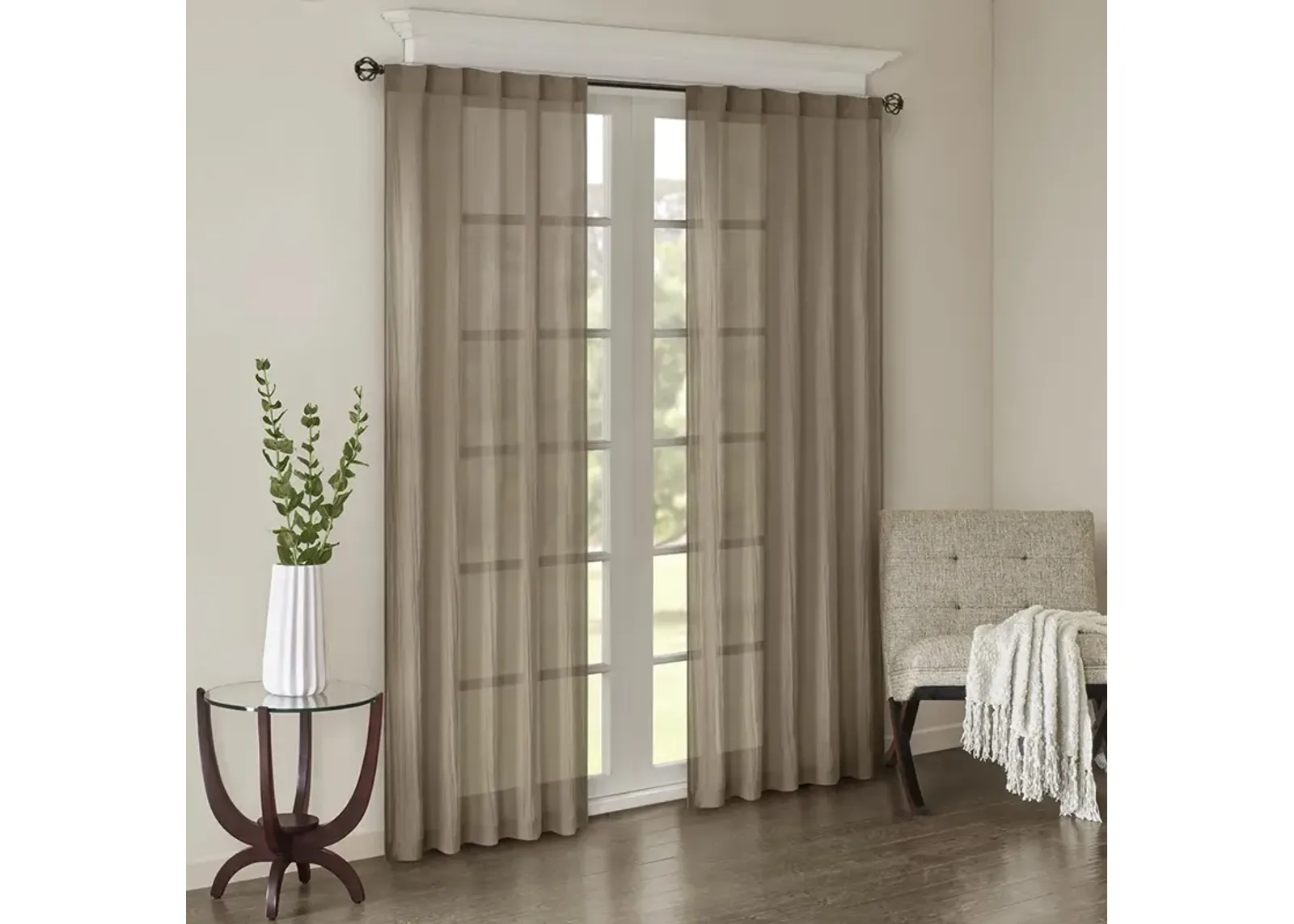 Madison Park Harper Taupe Solid Crushed Curtain Panel Pair