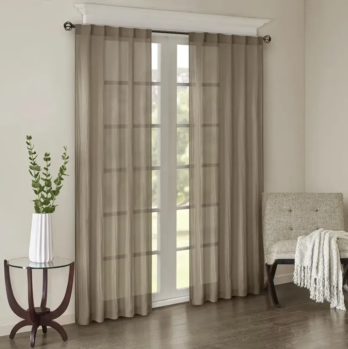 Madison Park Harper Taupe Solid Crushed Curtain Panel Pair