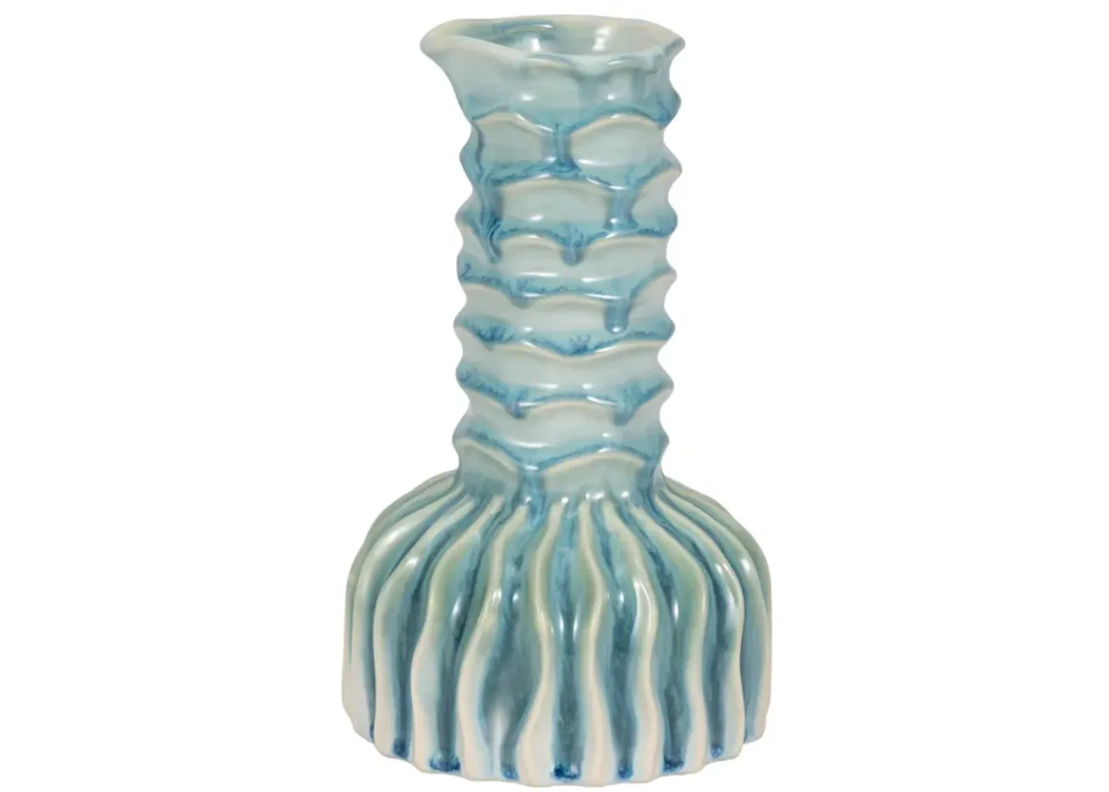 9" Coastal Ribbed Bud Vase Reactive Finish, Blue