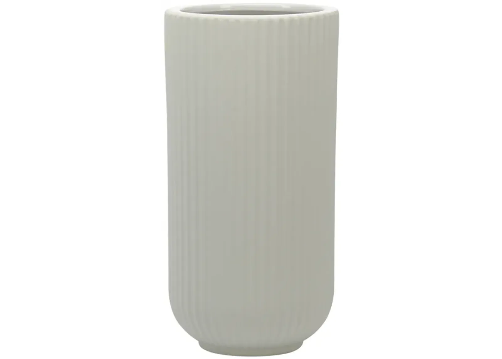 Cer, 9"h Ridged Vase, White