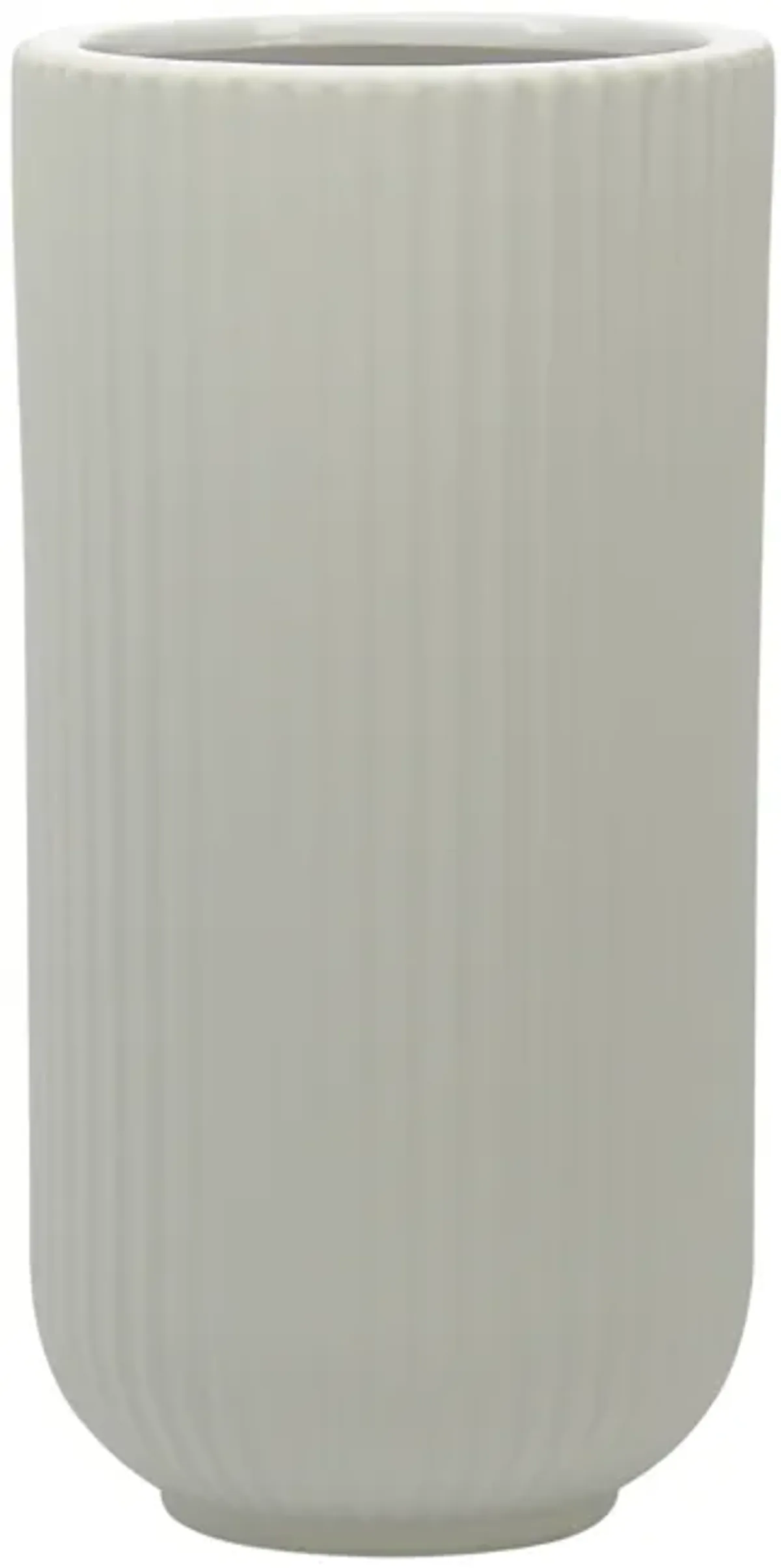 Cer, 9"h Ridged Vase, White