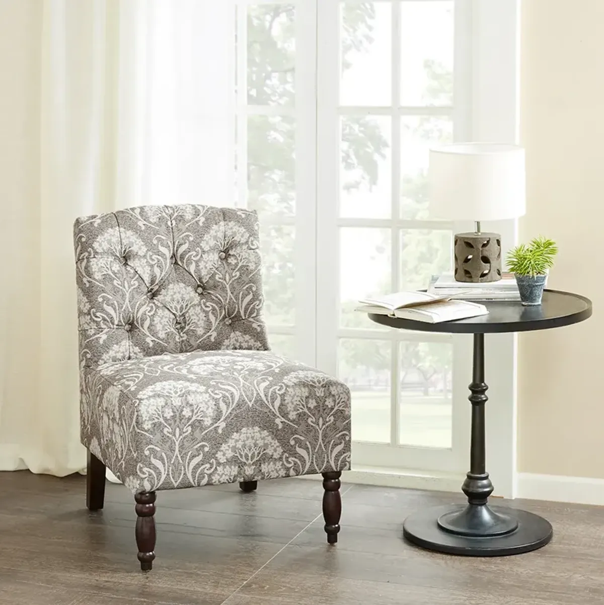 Madison Park Lola Taupe Tufted Armless Chair