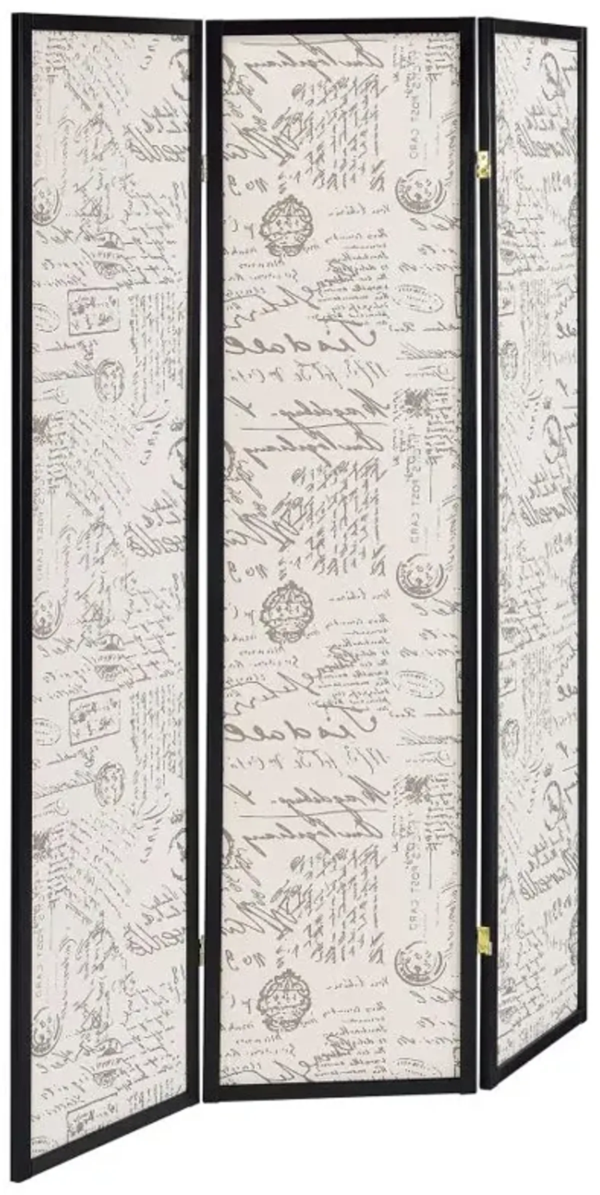 Felice 3-panel French Script Print Folding Screen Espresso