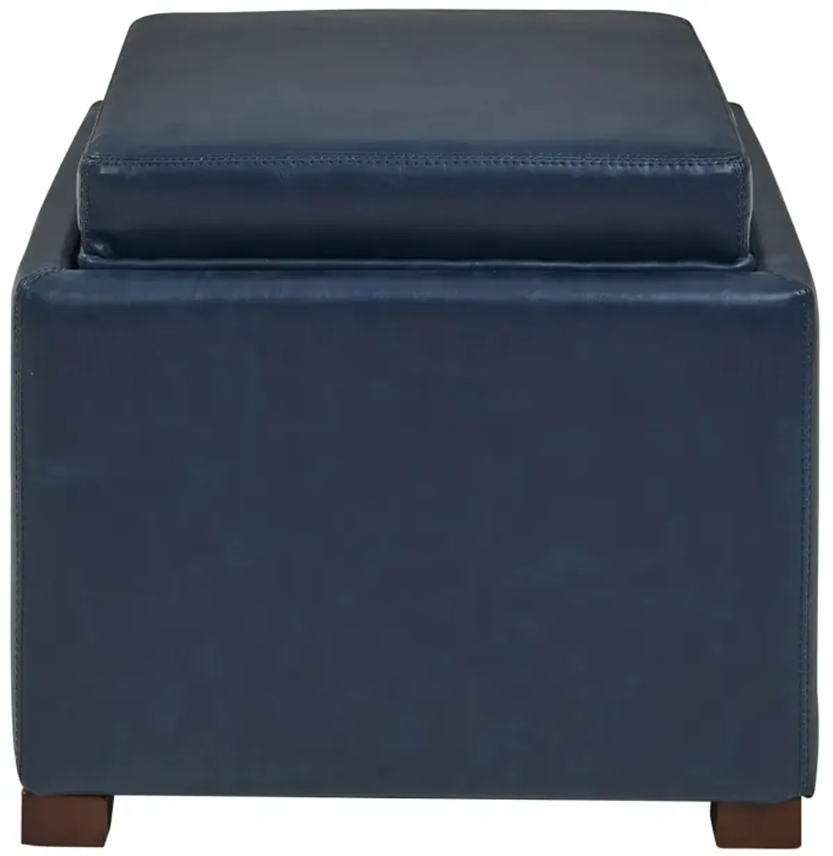 cameron square bonded leather storage ottoman w/ tray, vintage blue