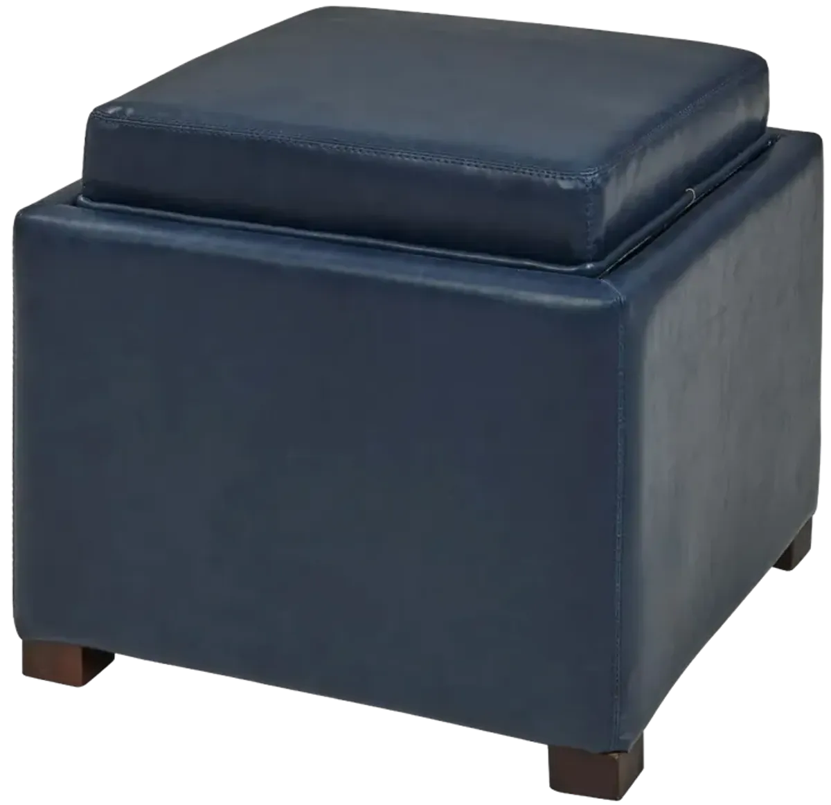 cameron square bonded leather storage ottoman w/ tray, vintage blue