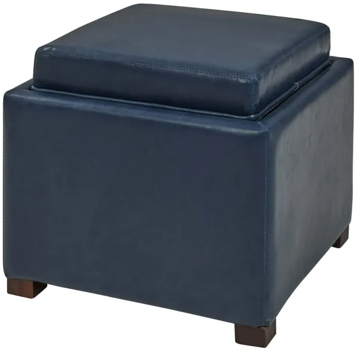 cameron square bonded leather storage ottoman w/ tray, vintage blue