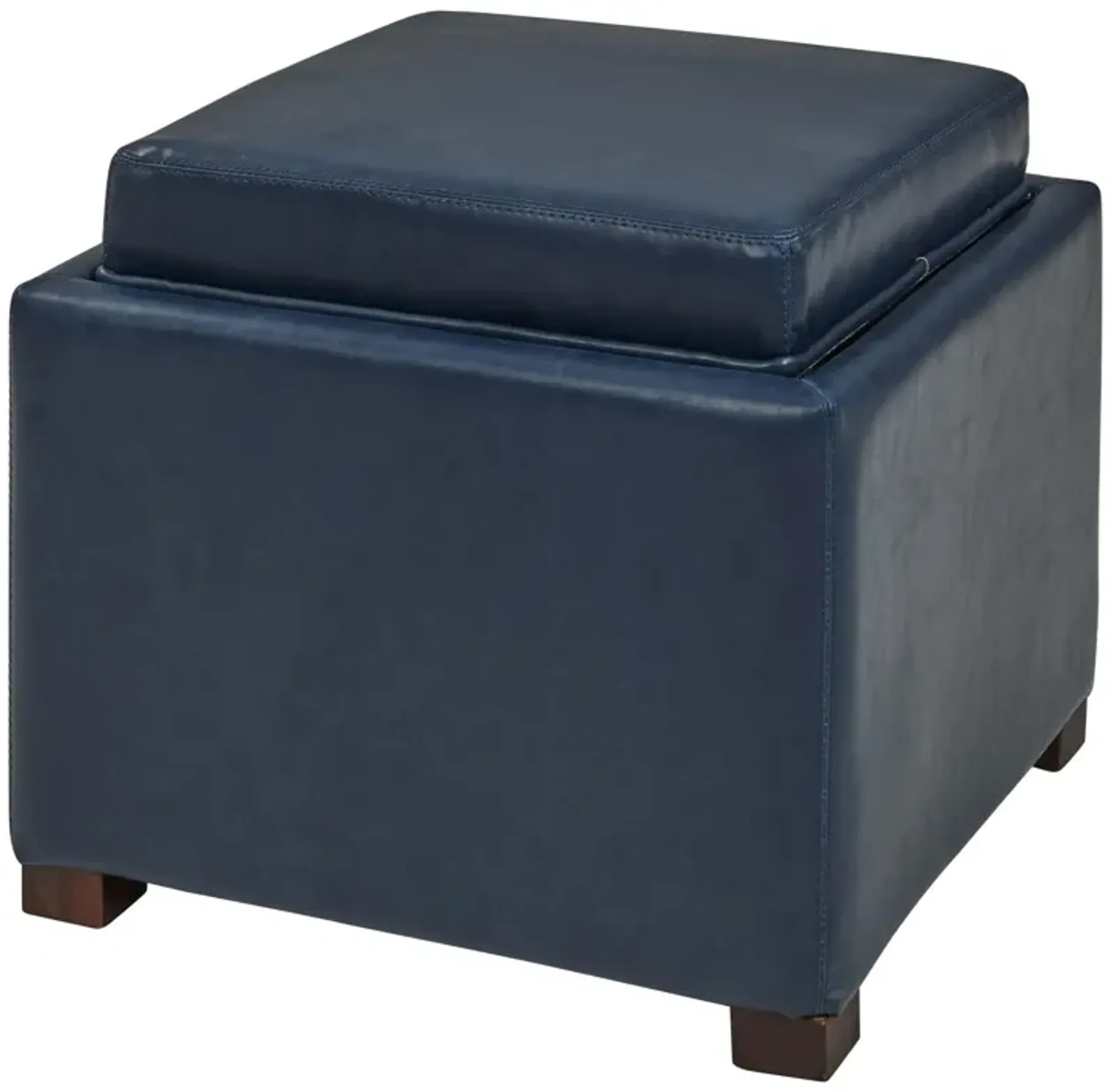 cameron square bonded leather storage ottoman w/ tray, vintage blue