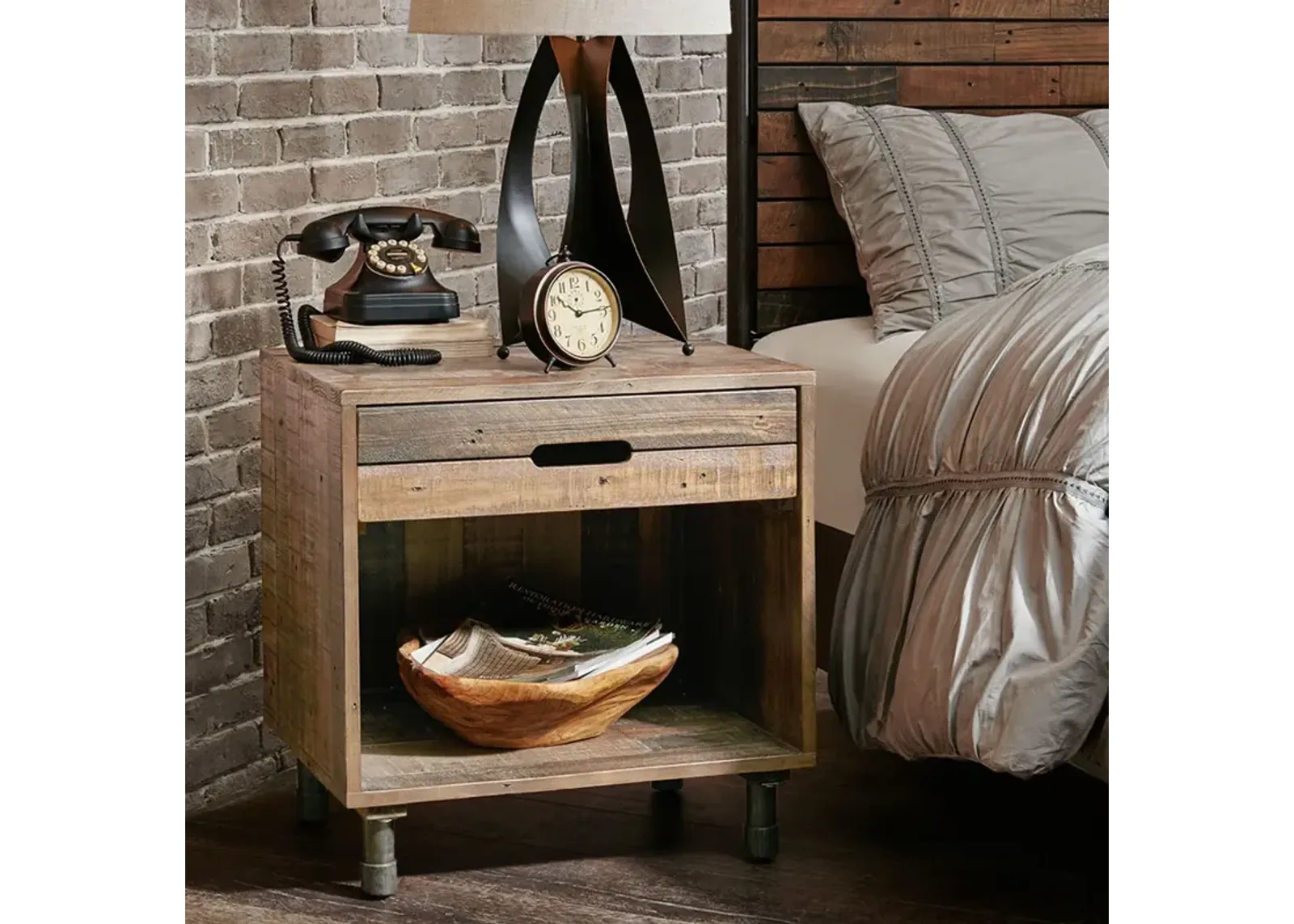 INK+IVY Renu Natural Solid Wood Nightstand