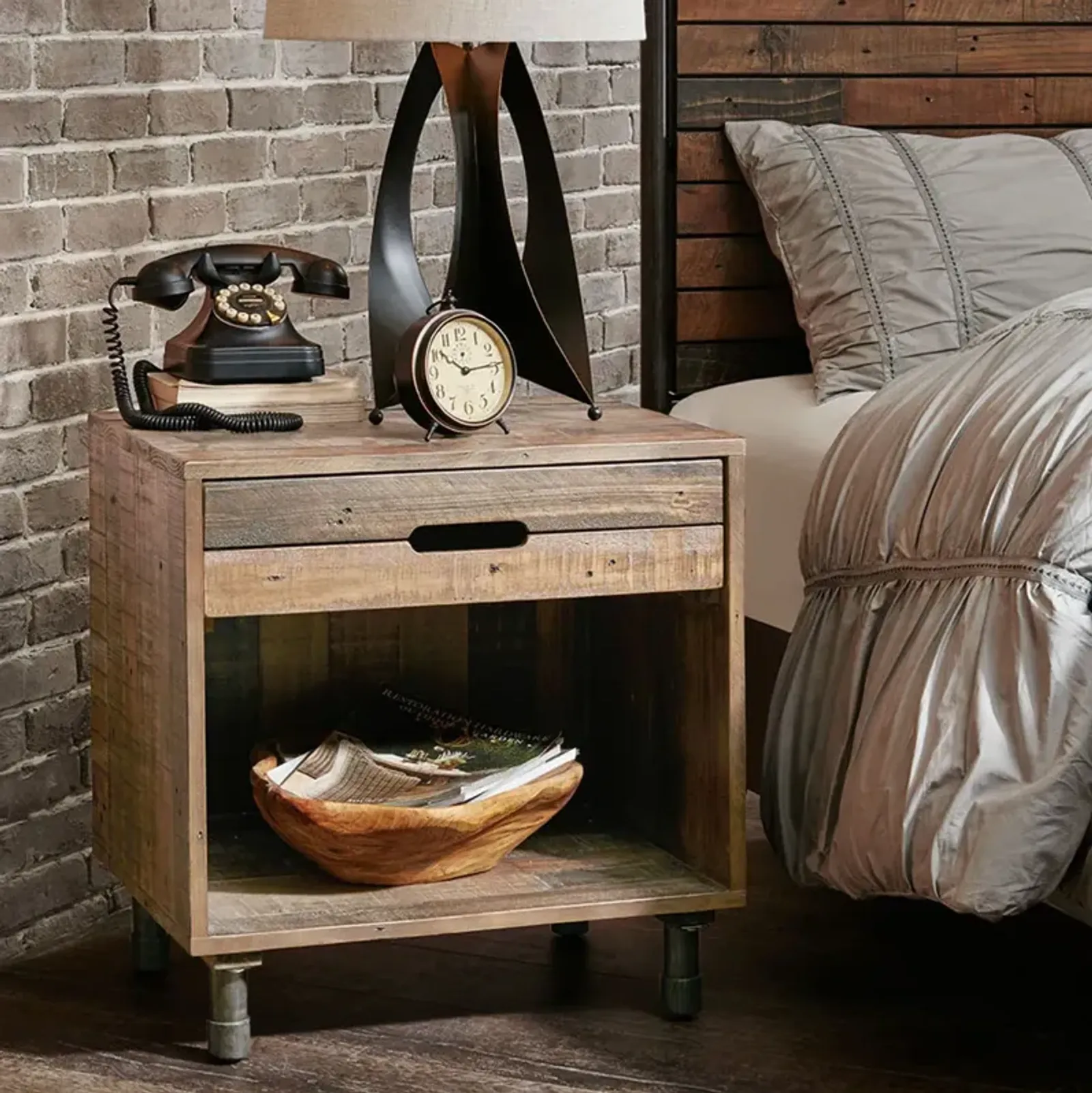 INK+IVY Renu Natural Solid Wood Nightstand