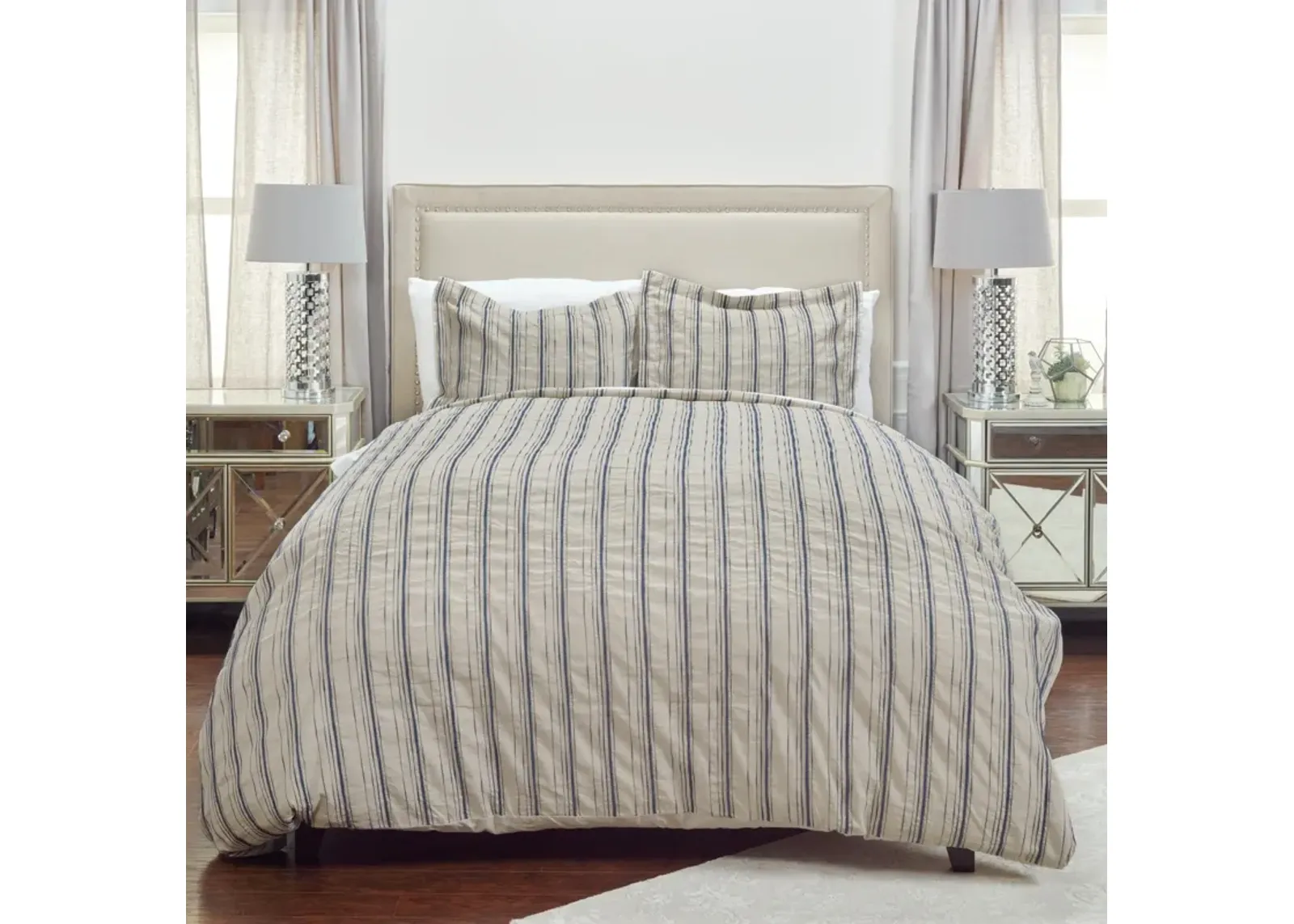 Vincent III Linen Duvet Woven In Stripes Natural King Sham