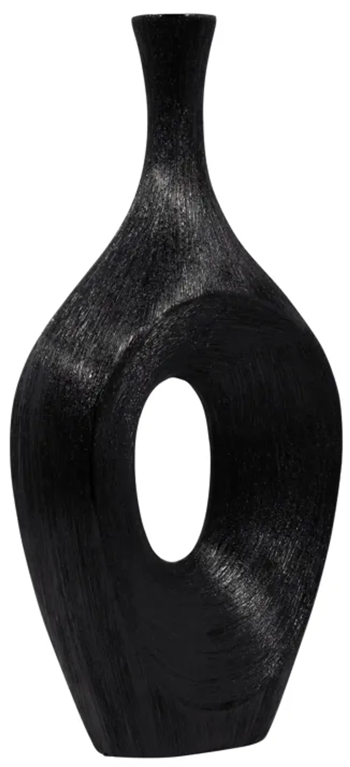 Cer, 19" Scratched Open Cut Vase, Black