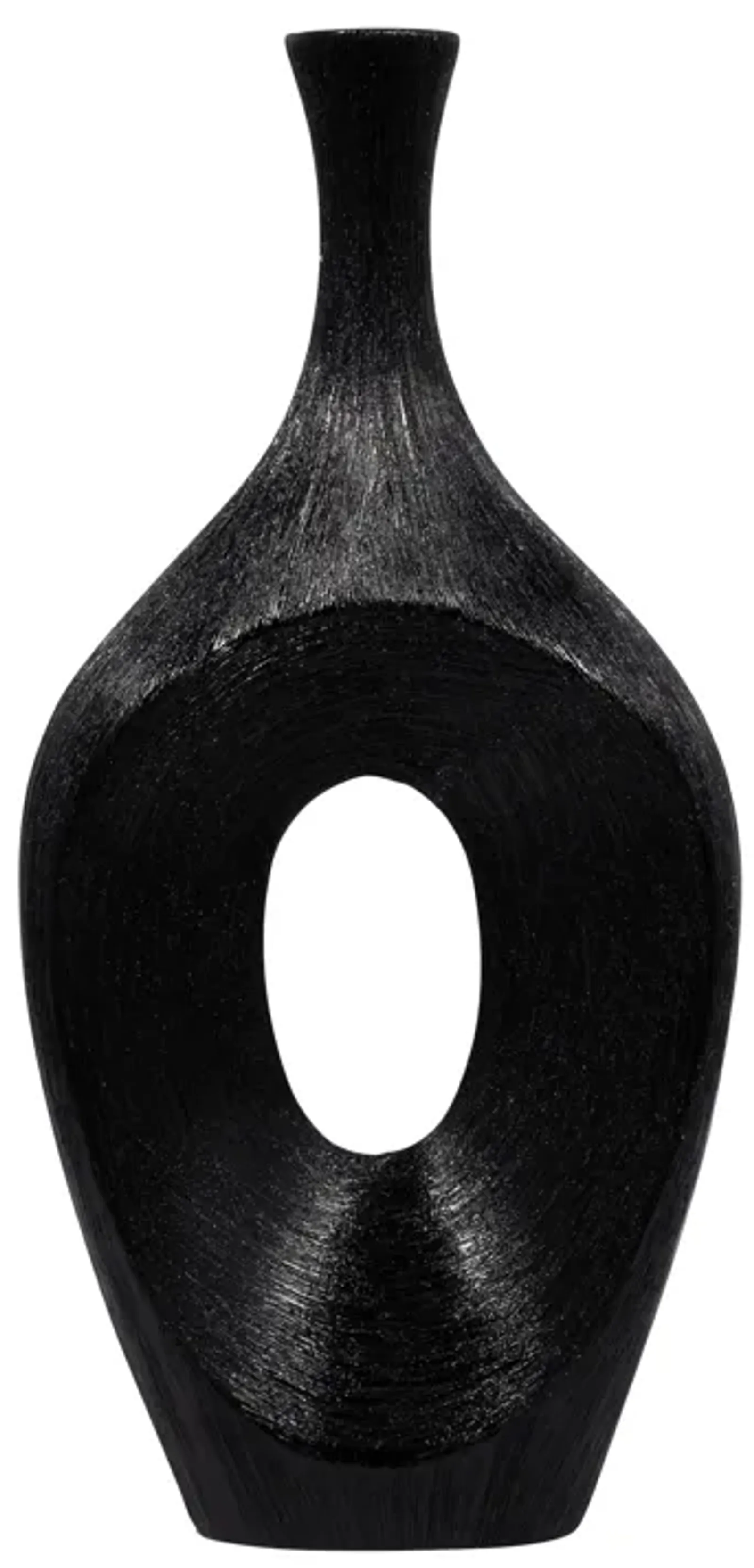 Cer, 19" Scratched Open Cut Vase, Black