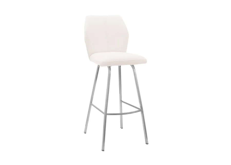 Tandy White Faux Leather and Brushed Stainless Steel 26" Counter Stool