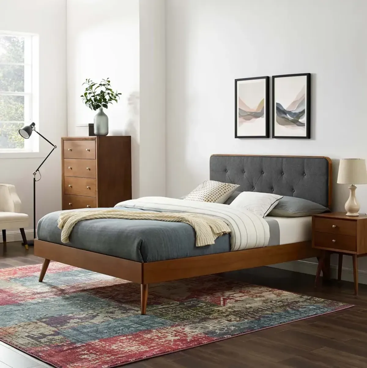 Bridgette Full Wood Platform Bed With Splayed Legs