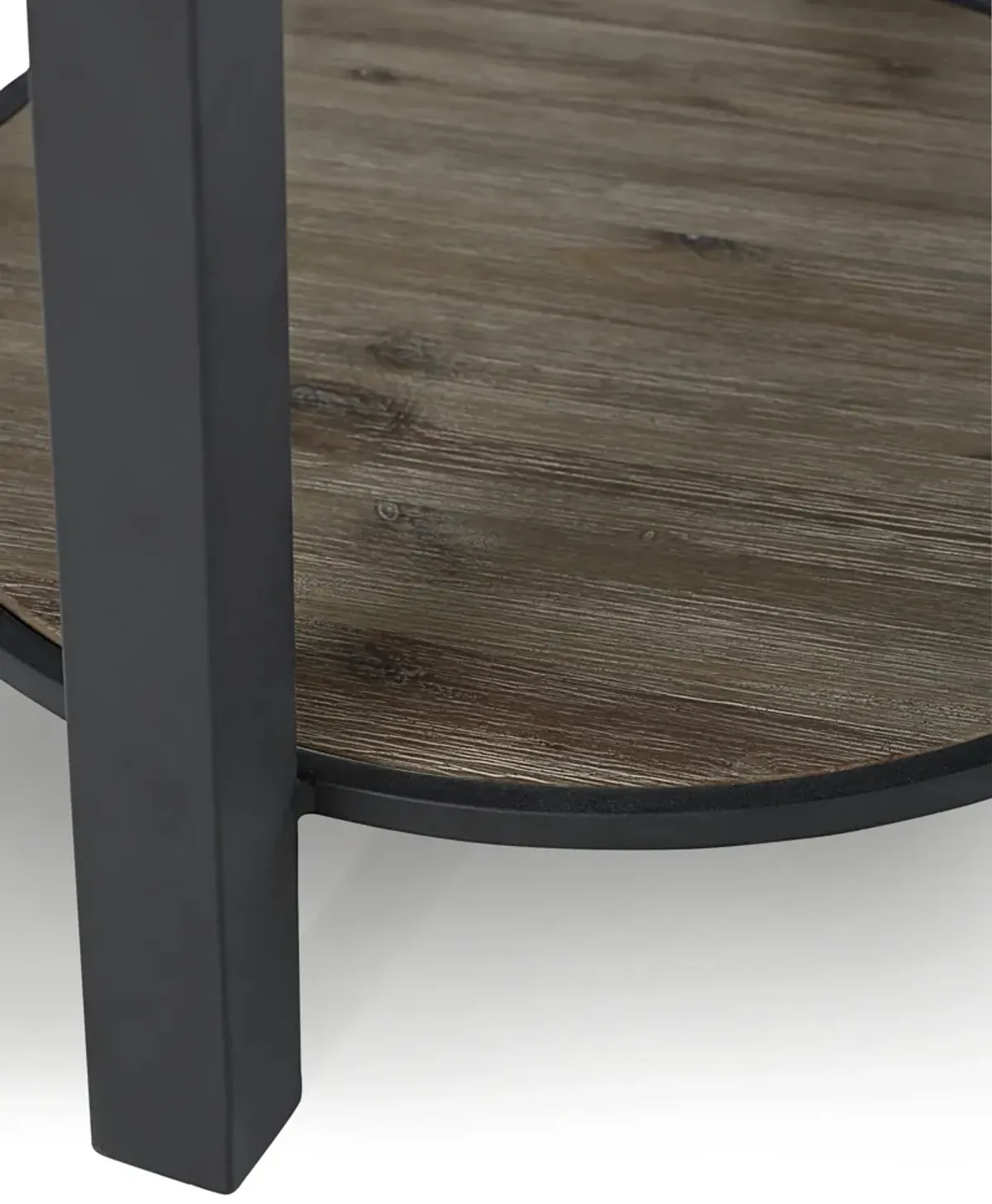 Canyon Solid Wood and Metal Round End Table in Washed Grey