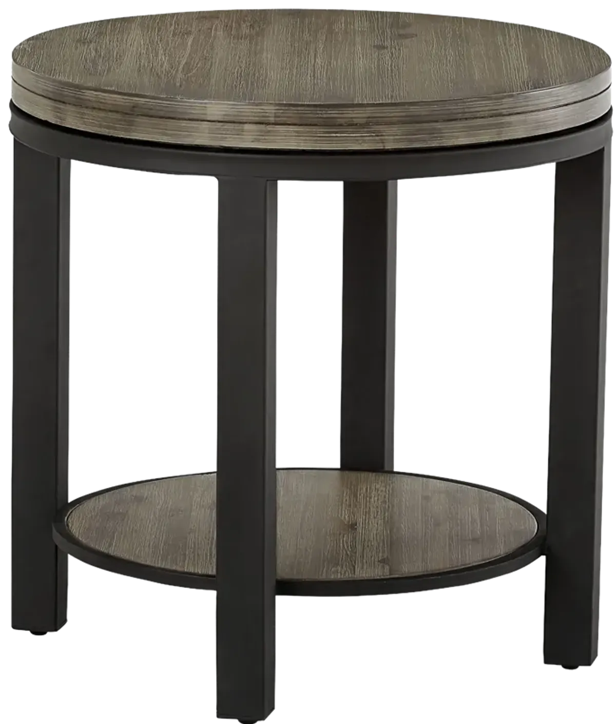 Canyon Solid Wood and Metal Round End Table in Washed Grey