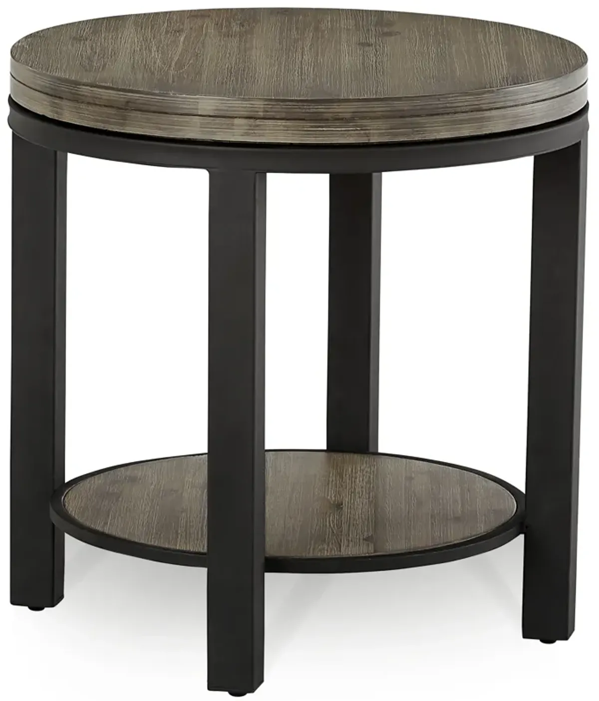 Canyon Solid Wood and Metal Round End Table in Washed Grey