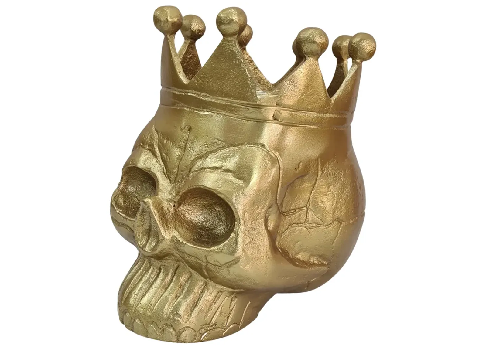 Metal, 8" Skull With Crown, Gold