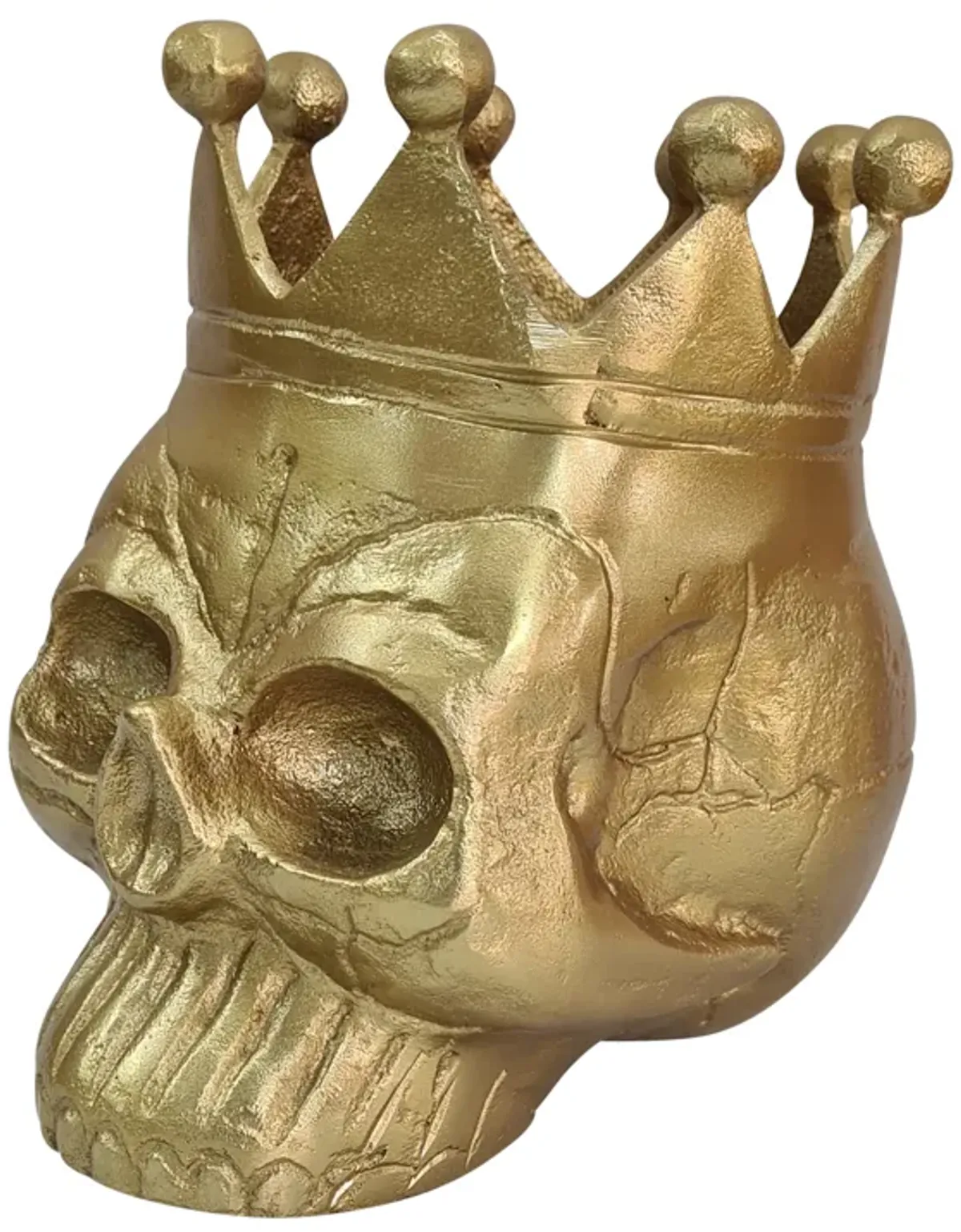 Metal, 8" Skull With Crown, Gold