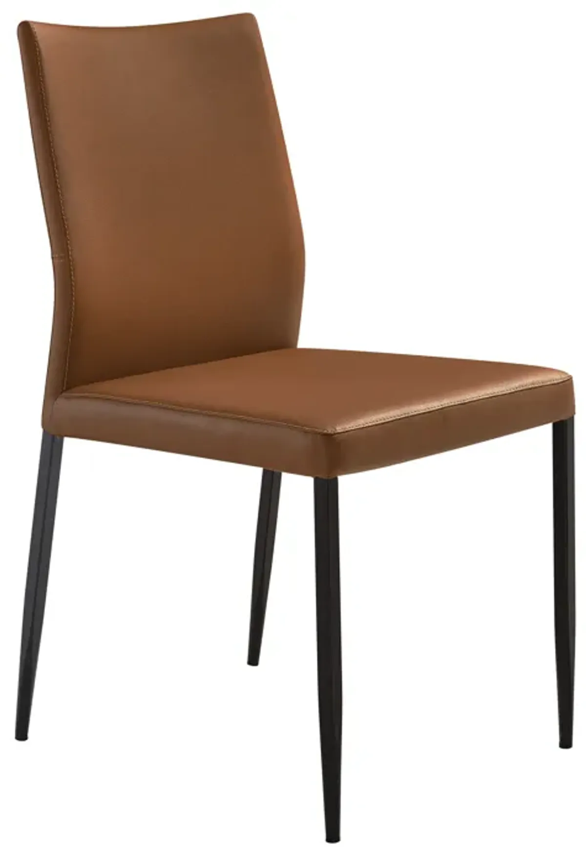 Kash Upholstered Dining Chair in Brown Faux Leather with Black Metal Legs - Set of 2